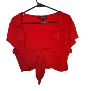 Perceptions Woman's Crop Top Size 14 Red Tie Front Short Sleeve Lightweight